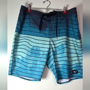 Men's O'NEILL Board Shorts Green Blue Striped Size 36